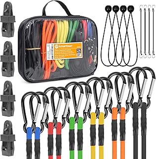 Amartisan 24PC Bungee Cords with Carabiner Hooks Heavy Duty, 72", 60", 48", 36", 24", 18" Two Each | (4) Tarp Clips, (4) B...