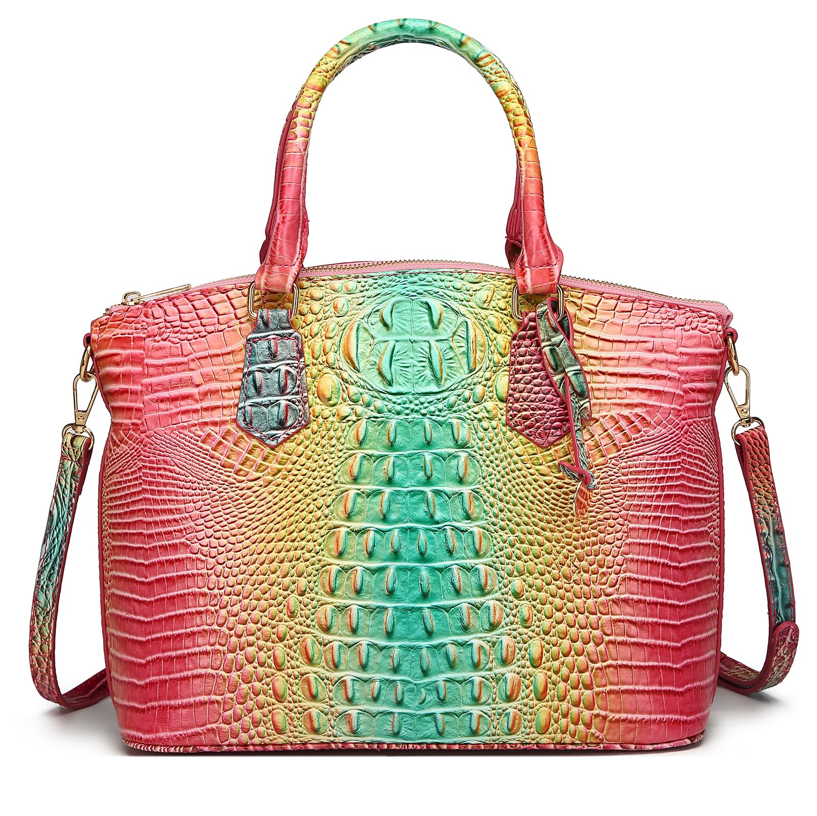 Makcr Joacbv Crocodile Handbag for Women, Satchel Purse with Shoulder Strap | Embossed vegan leather tote with a bold crocodile-pattern texture, rich color depth, dual top handles, and a roomy interior.