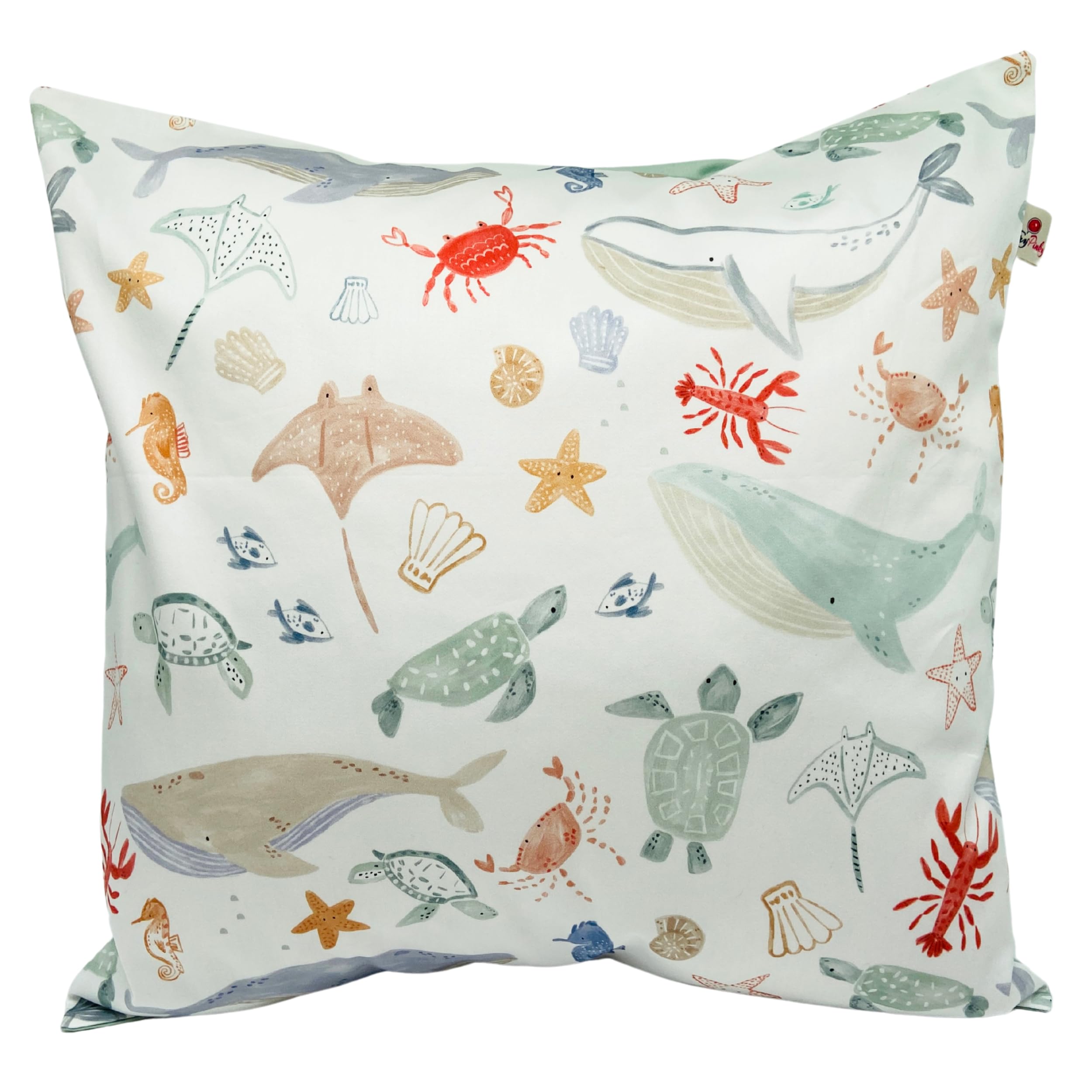 Federa per cuscino per bambini, 100% cotone biologico, 40 x 60 cm, cuscino per veicoli Dinos, unicorni, ragazzi e ragazze (animali marini blu, 40 x 40 cm)