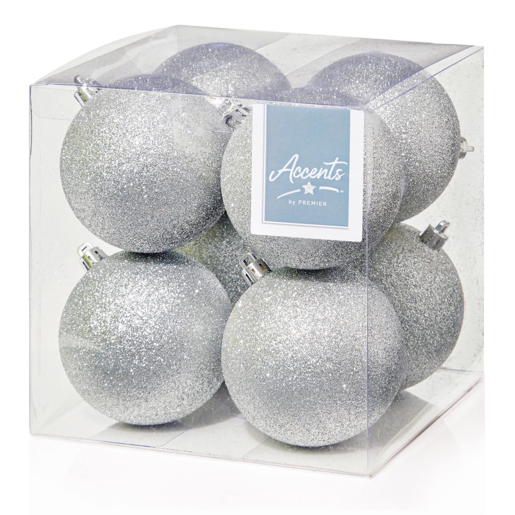 Premier Silver Christmas Tree Decoration - 8 Pack 80Mm Glitter Baubles