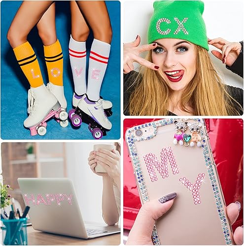 Miniatura 6 de Zonon 136 calcomanías para planchar con diamantes de imitación, letras grandes con purpurina del alfabeto, borde de piedras preciosas de cristal,