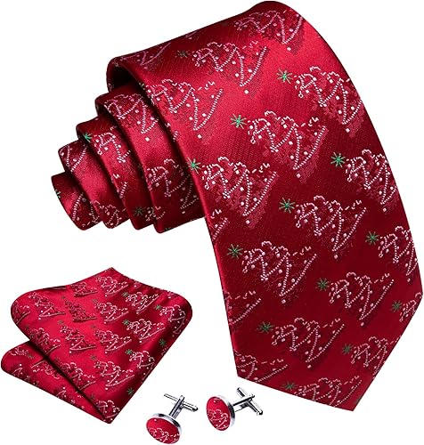Miniatura 2 de Barry.Wang Conjunto de corbata para hombre, corbata de Navidad, festival, árbol de Navidad, copos de nieve, pañuelo tejido de seda, gemelos
