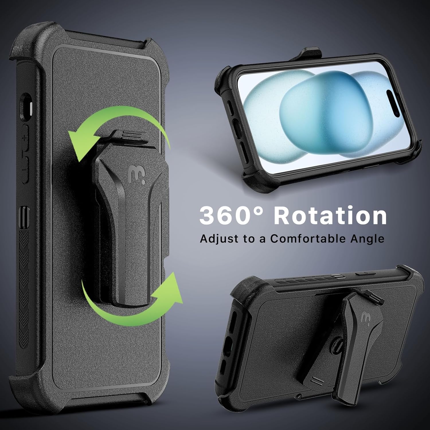 MYBAT PRO Maverick Series iPhone 15 Case – Heavy‑Duty Military Drop Protection, MagSafe Compatible (38 Magnets), Built‑in Screen Protector, Removable 360° Belt‑Clip Kickstand, Anti‑Fingerprint Grip - Image 6