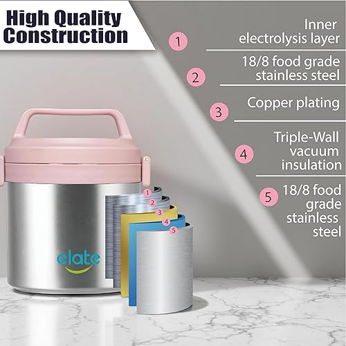 Miniatura 5 de Elate Tarro Térmico de Alimentos de 2 Cuartos para Comida Caliente  64oz Camp Crock de Acero Inoxidable con Aislamiento al Vacío, Recipiente Térmico