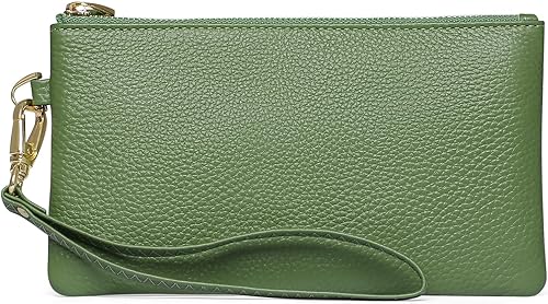 GOIACII Carteras para mujer con bloqueo RFID, ultra delgado, de cuero real, tarjetero para tarjetas de crédito, embrague, 3-2020-verde-2, Bolso de