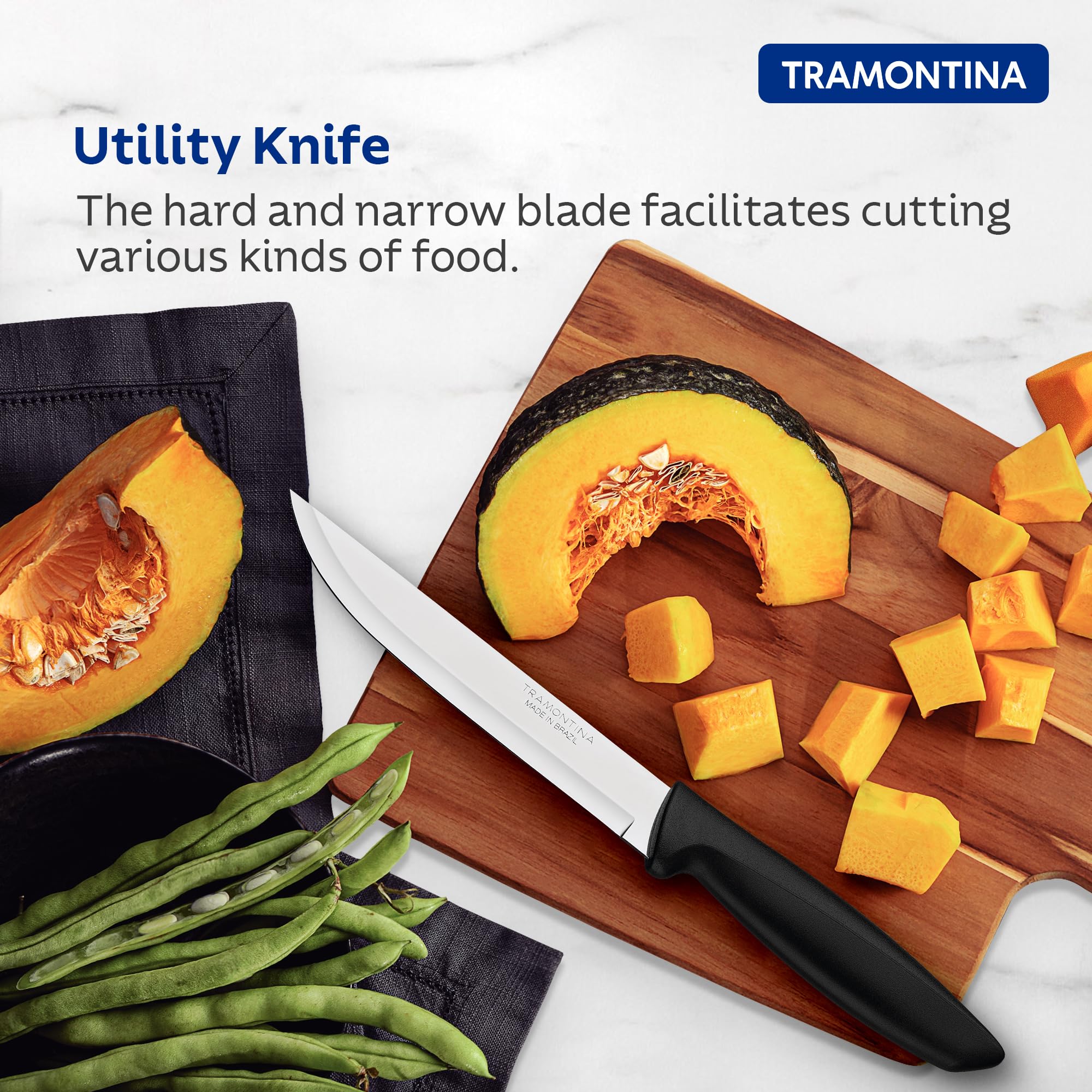 TRAMONTINA Plenus 3-Piece Knife Set – Stainless Steel Blades with Black Polypropylene Handles, Dishwasher Safe, Everyday Kitchen Essentials 2