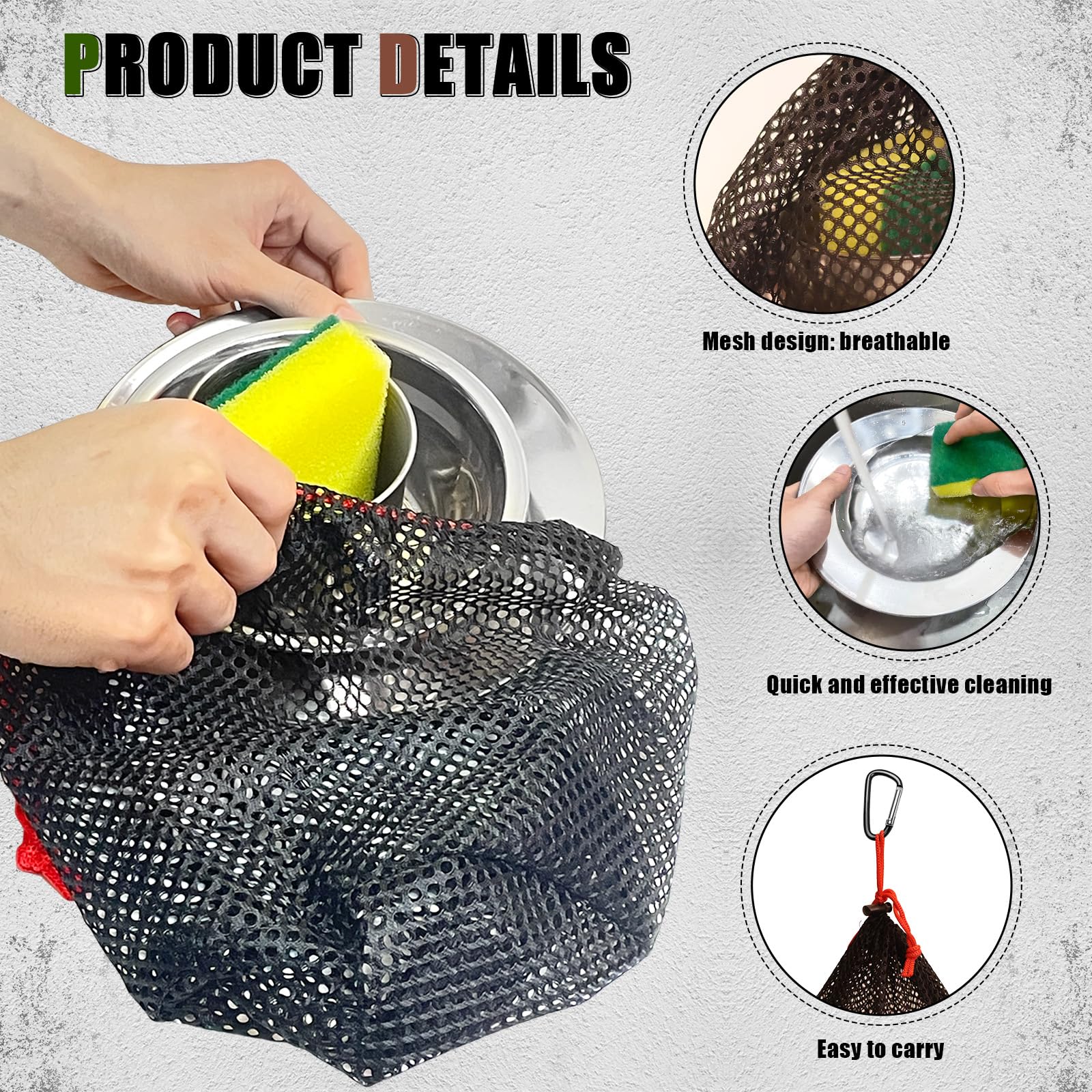 Scout - Kit da campeggio per persona, in acciaio inox 18/8, set di stoviglie da campeggio, set di piatti da scout, con borsa a rete, set di posate da campeggio per viaggi, viaggi, scuola, campeggio
