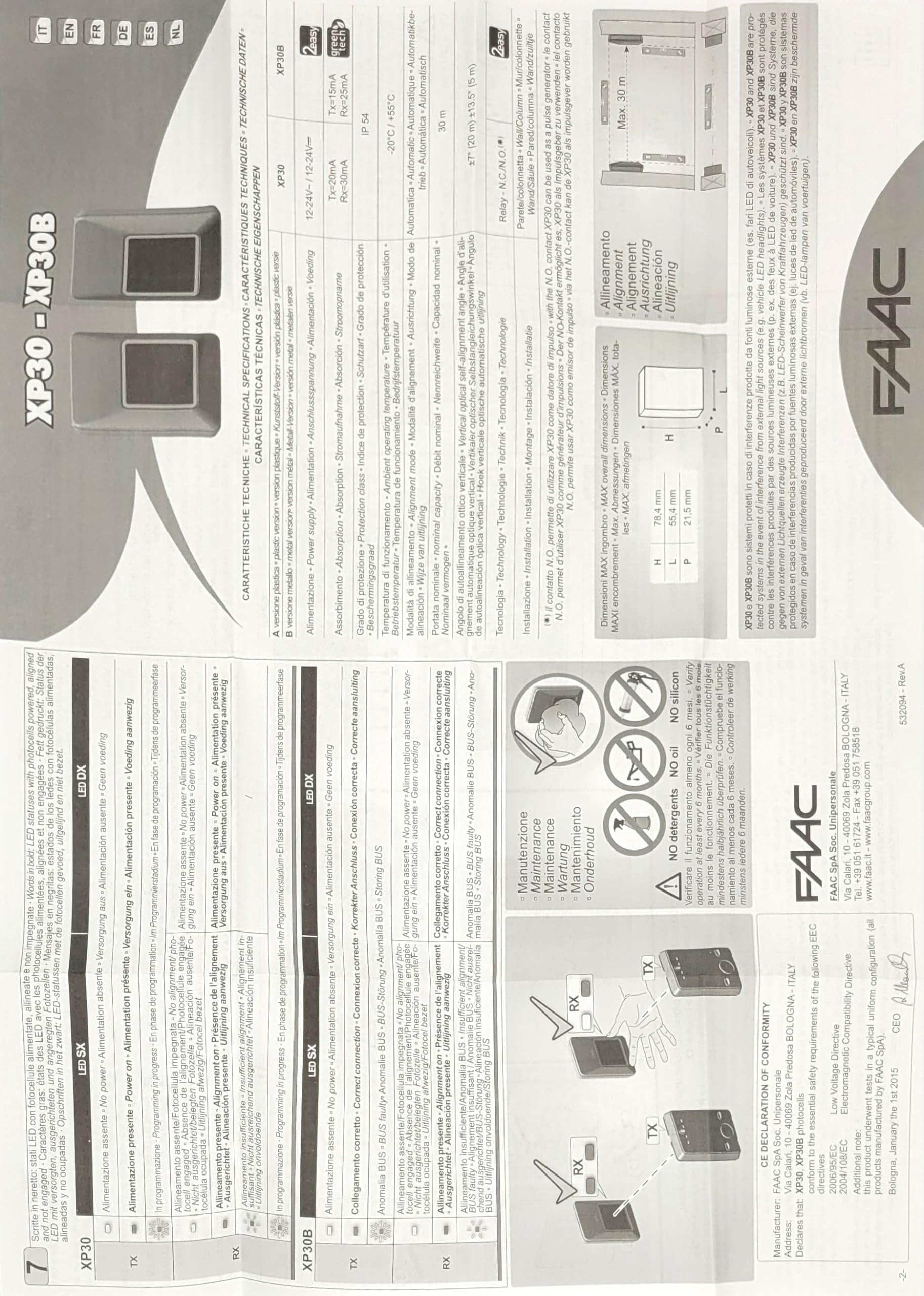 FAAC PHOTCELLULES XP30, 7851051