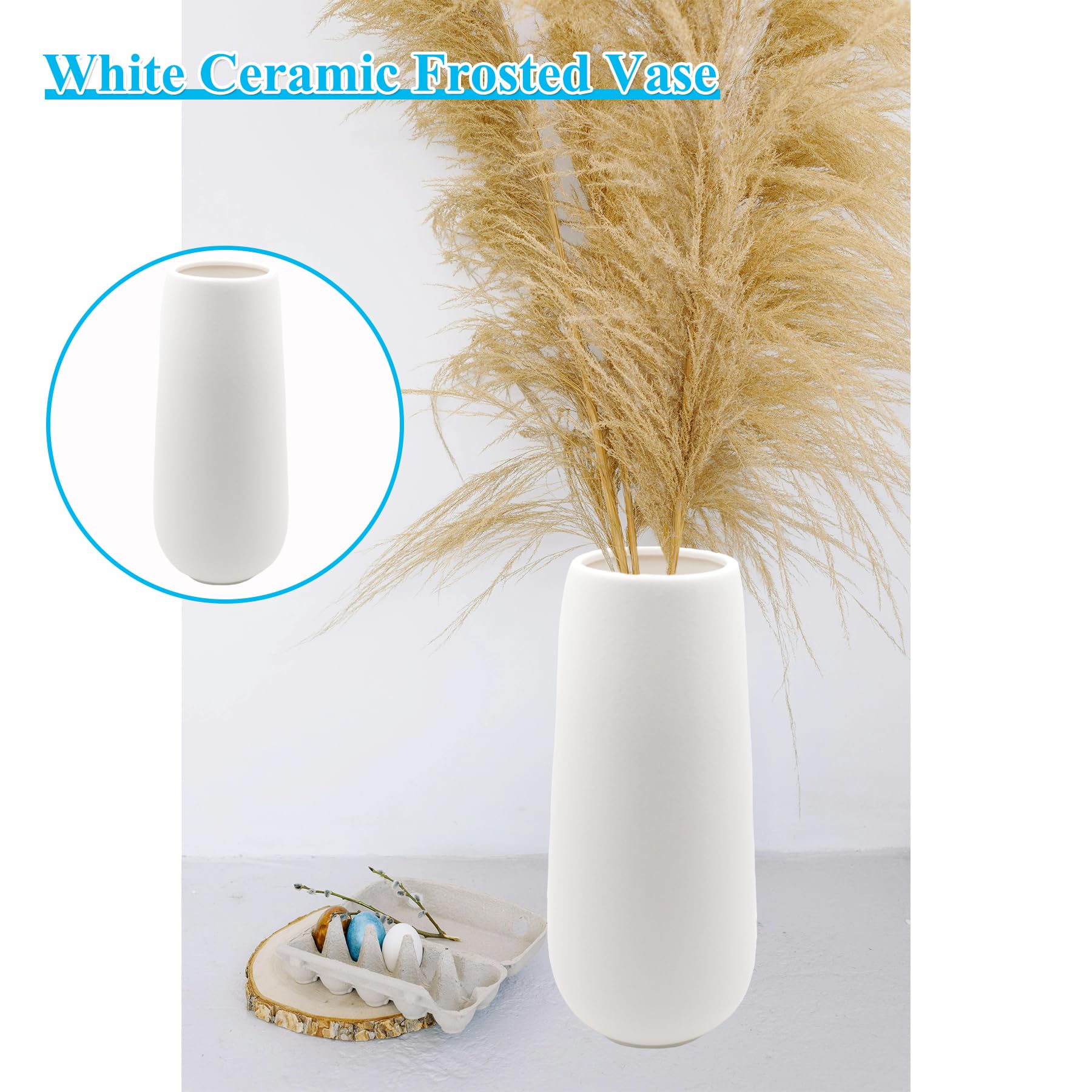 Vaso Alto In Ceramica Smerigliata Beige, Design Moderno Rotondo Per Decorazione Casa, Regalo