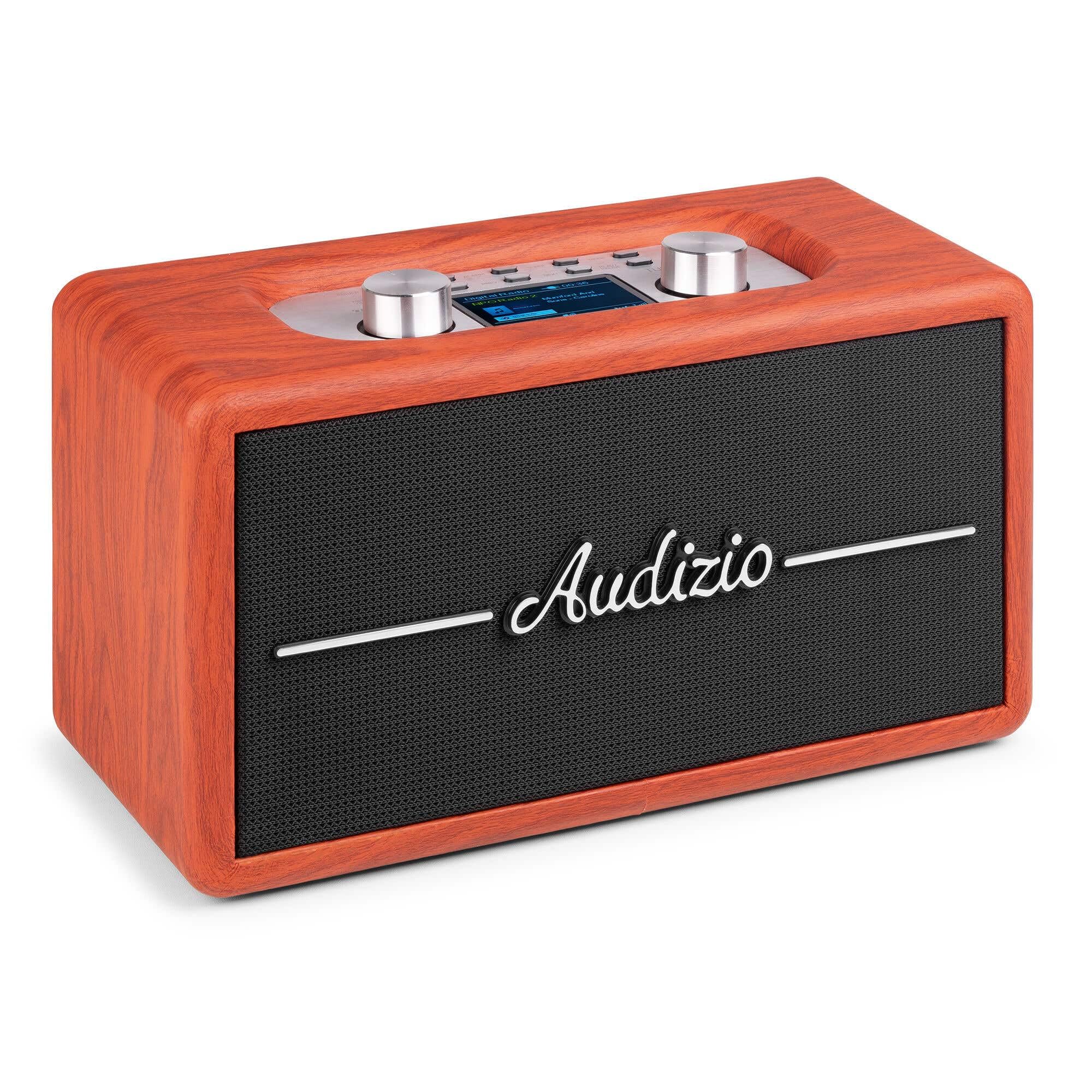Audizio Tune60 Enceinte Portable BT Rétro avec Radio Dab+ et FM - Haut Parleur sans Fil Vintage 40W avec USB, Micro SD, AUX et Télécommande - Enceinte Mobile Design Cerisier