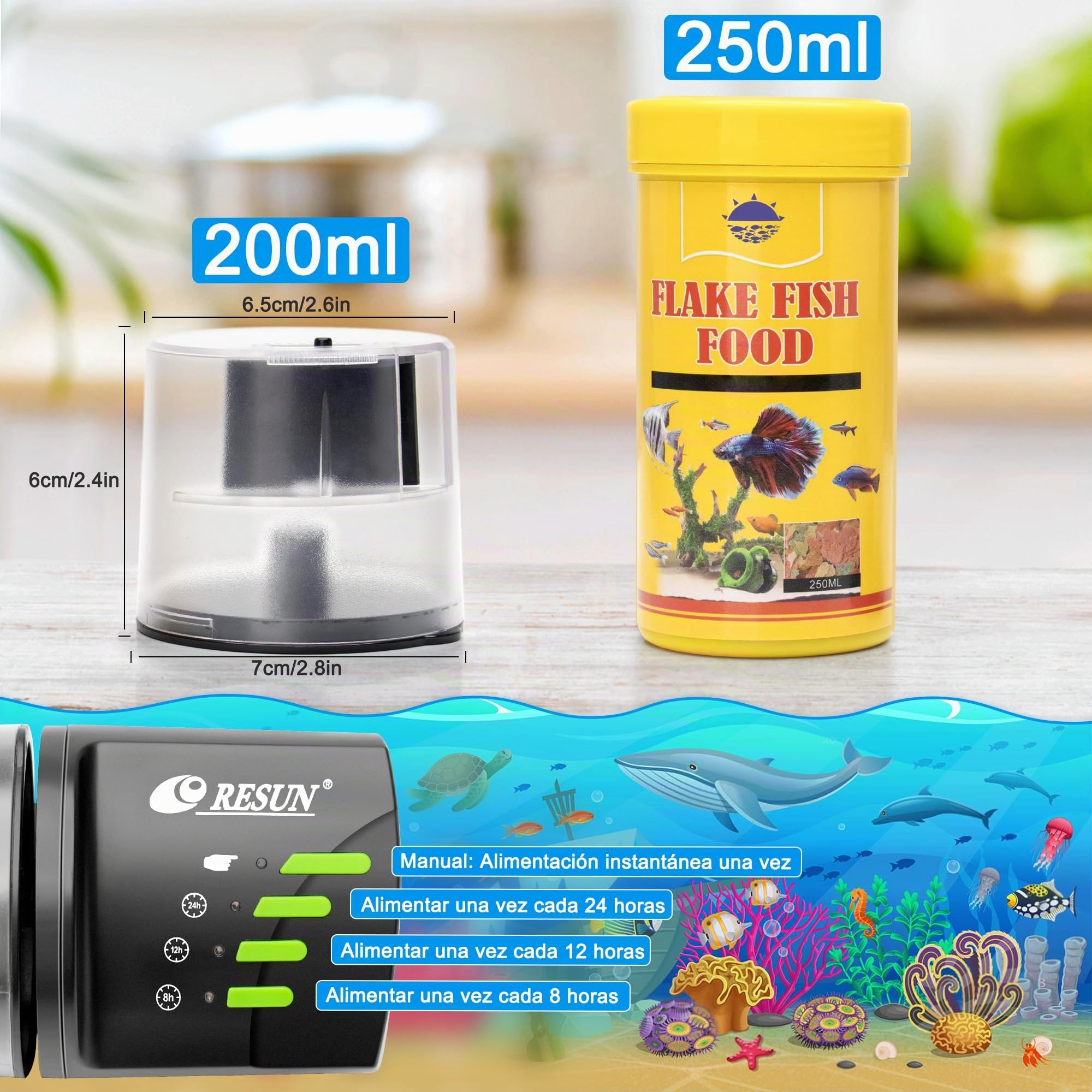 Ycozy Alimentador Automatico Acuario, Dispensador De Comida para Peces, Dispensador Comida Peces con Temporizador Recargable para Tortugas/Peceras & Vacaciones con Fin De Semana