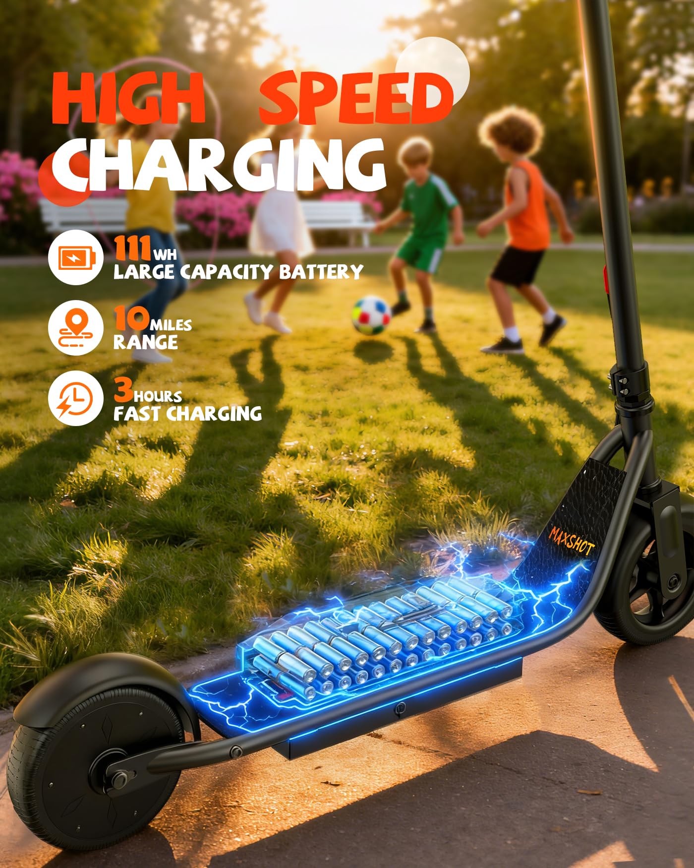 Maxshot Electric Scooter, 8.5" /10" /14" Tire, 16/19/22 Mph Top Speed, 12/16/21/27/28/49/50 Miles Long Range, Folding Escooter for Adults and Kids with Seat Bag, Dual Braking, Dual Suspension, App