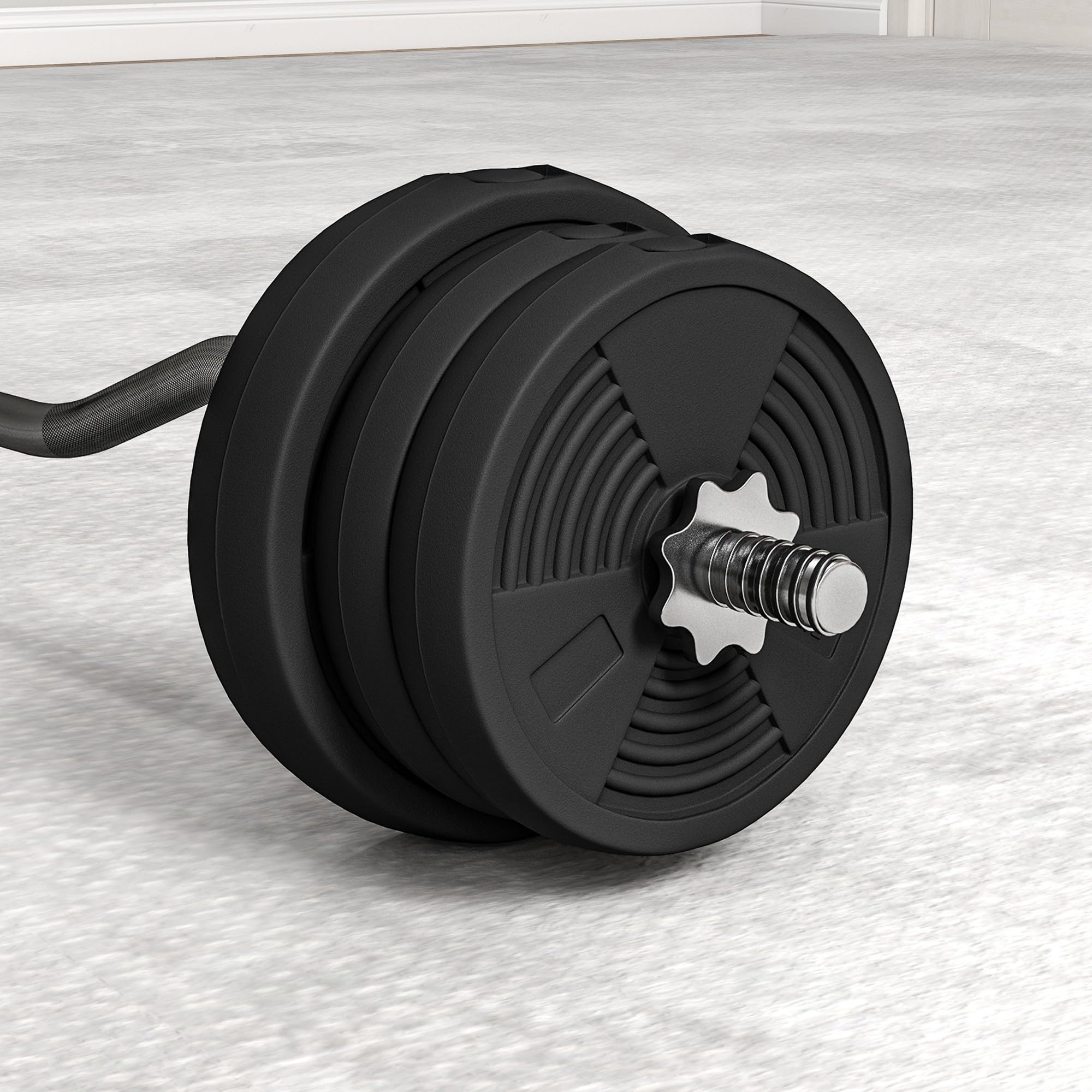 SPORTNOW Ensemble d'haltères 25 kg total, barre d'haltère avec disques de poids 5 kg et 2,5 kg, barre longue, avec poignée antidérapante, exercices de fitness entraînement à la maison et gym, noir