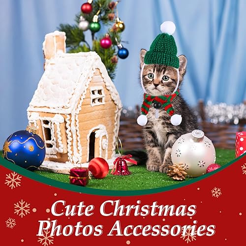 Miniatura 4 de 12 piezas de disfraces de Navidad de conejillo de indias de Navidad de animales pequeños, disfraz de Navidad, mini sombrero de Papá Noel, bufanda,