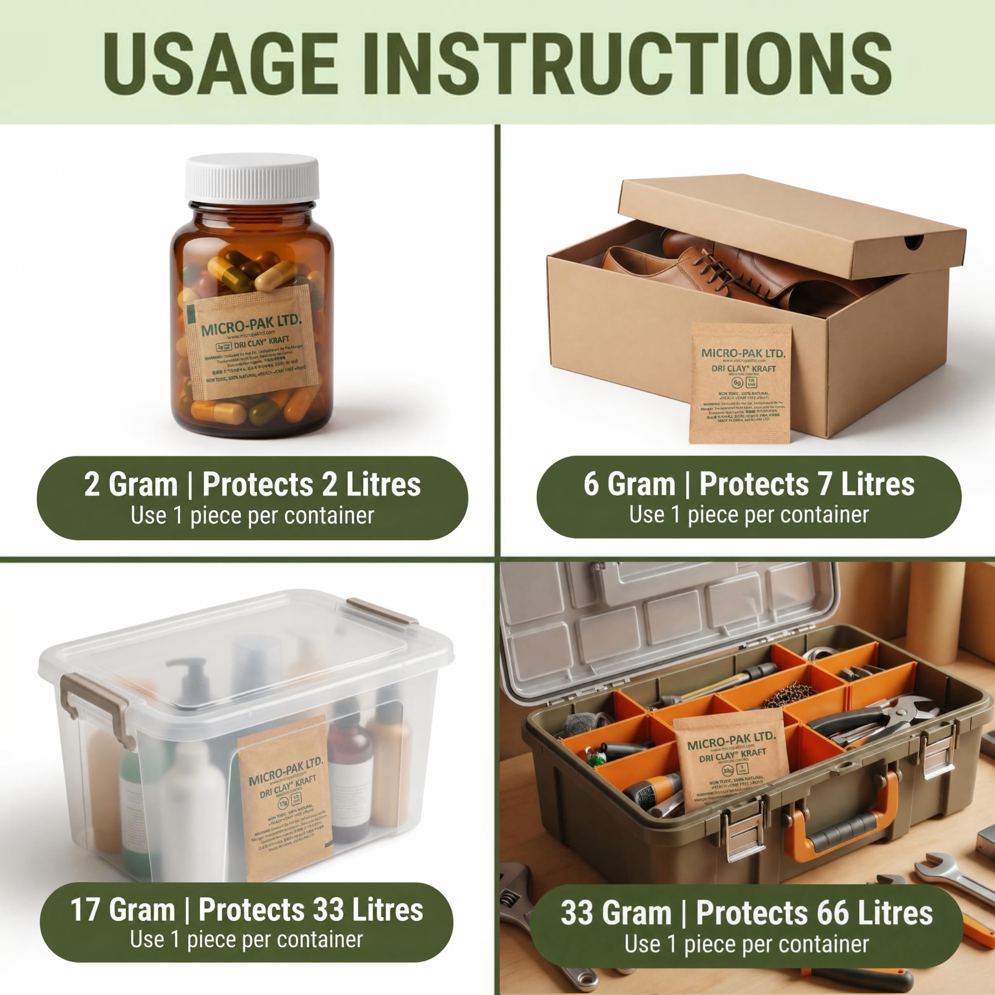 Micro-Pak Dri Clay Kraft, Moisture Absorption Desiccant Packs, 6gx50pcs — Amazon image 5