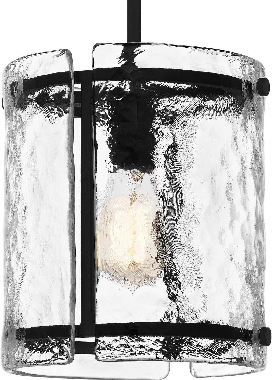 Quoizel Fortress Mini Pendant Lighting, 10 Inch 1-Light Earth Black Hanging Ceiling Light, Max Adjustable Height 49", Textured Glass Pendant Light for Kitchen Island, Dining, Hallway or Bedroom