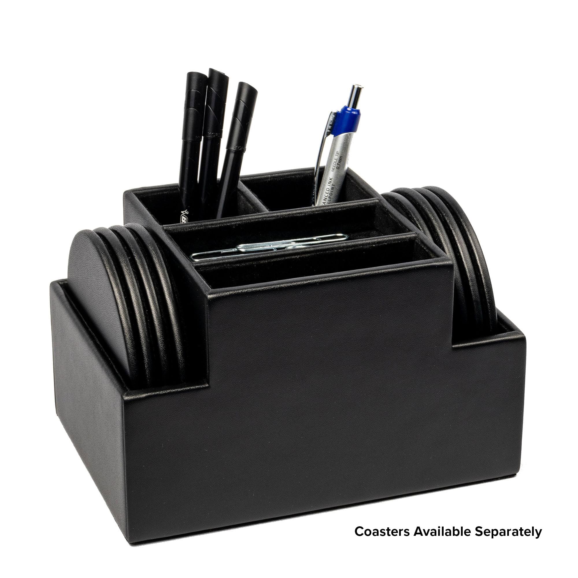 Dacasso Organizer na biurko, skóra, czarny, 15 cm x 10 cm x 10 cm