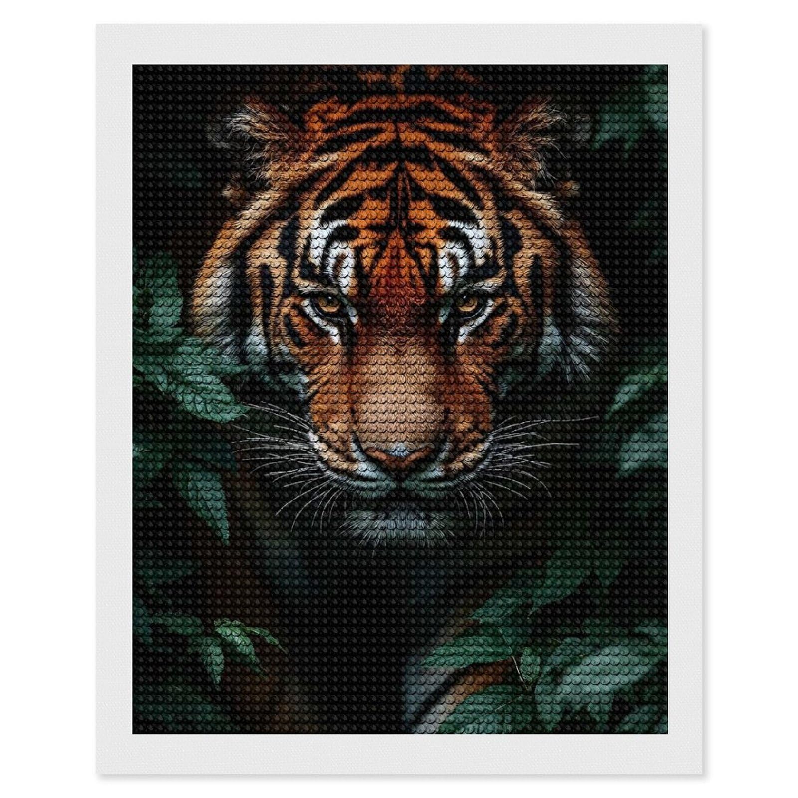 Junmoney Tiger Portrait in The Jungle Diamond Painting Canvas Set 16"x20", for Women, Pleasing Wall Art Project, Aesthetic Room Decor, Gift Idea