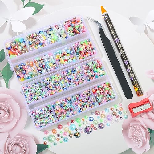 Miniatura 2 de 6540 piezas de diamantes de imitación de resina de colores mixtos, tamaño mixto de 2345680.394 in, cuentas de perlas semicirculares, diamantes de