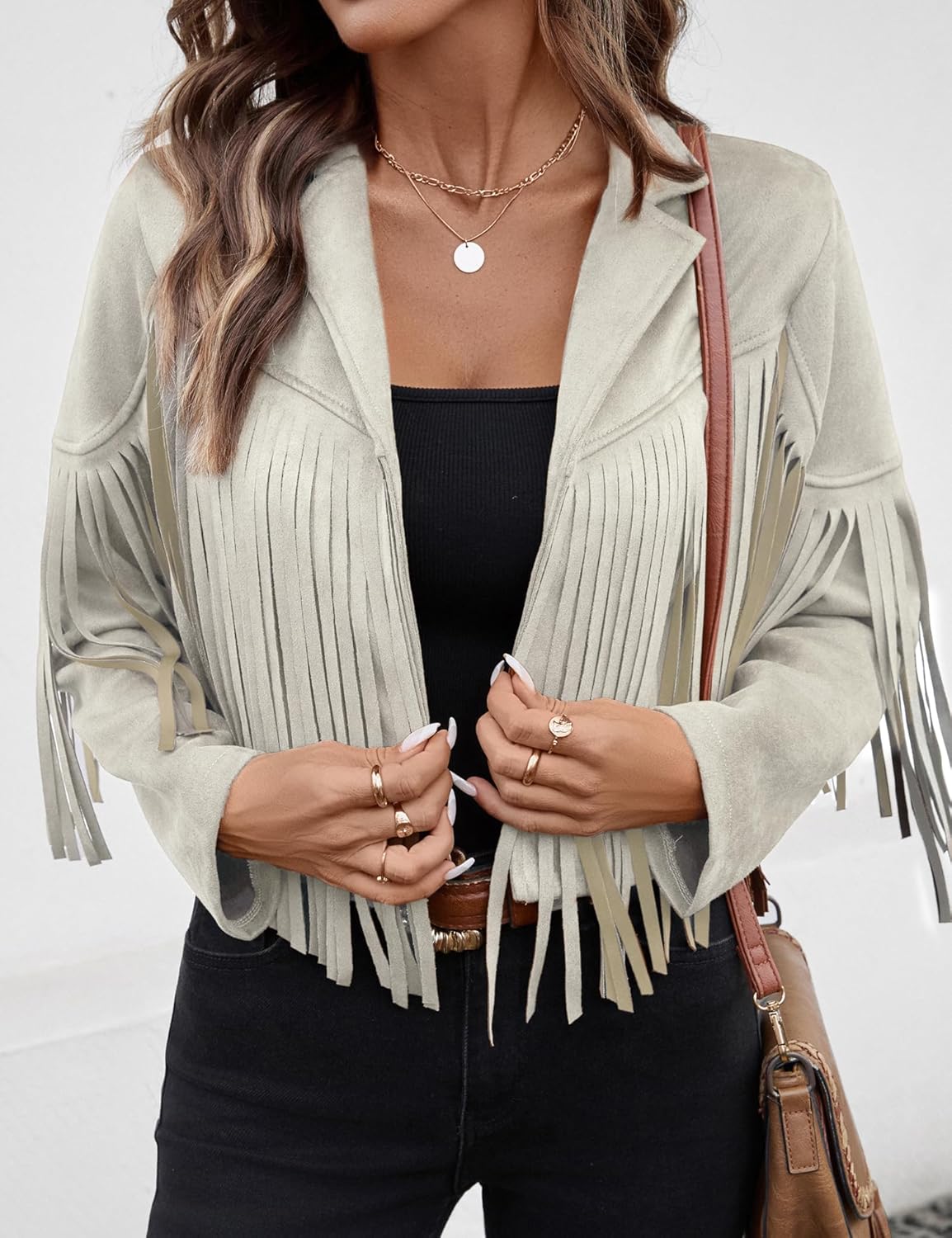 Women's Faux Suede Leather Tassel Jackets With Lining Cropped Fringe Coats For Women 2025 Fall Fashion Must Haves - Image 5