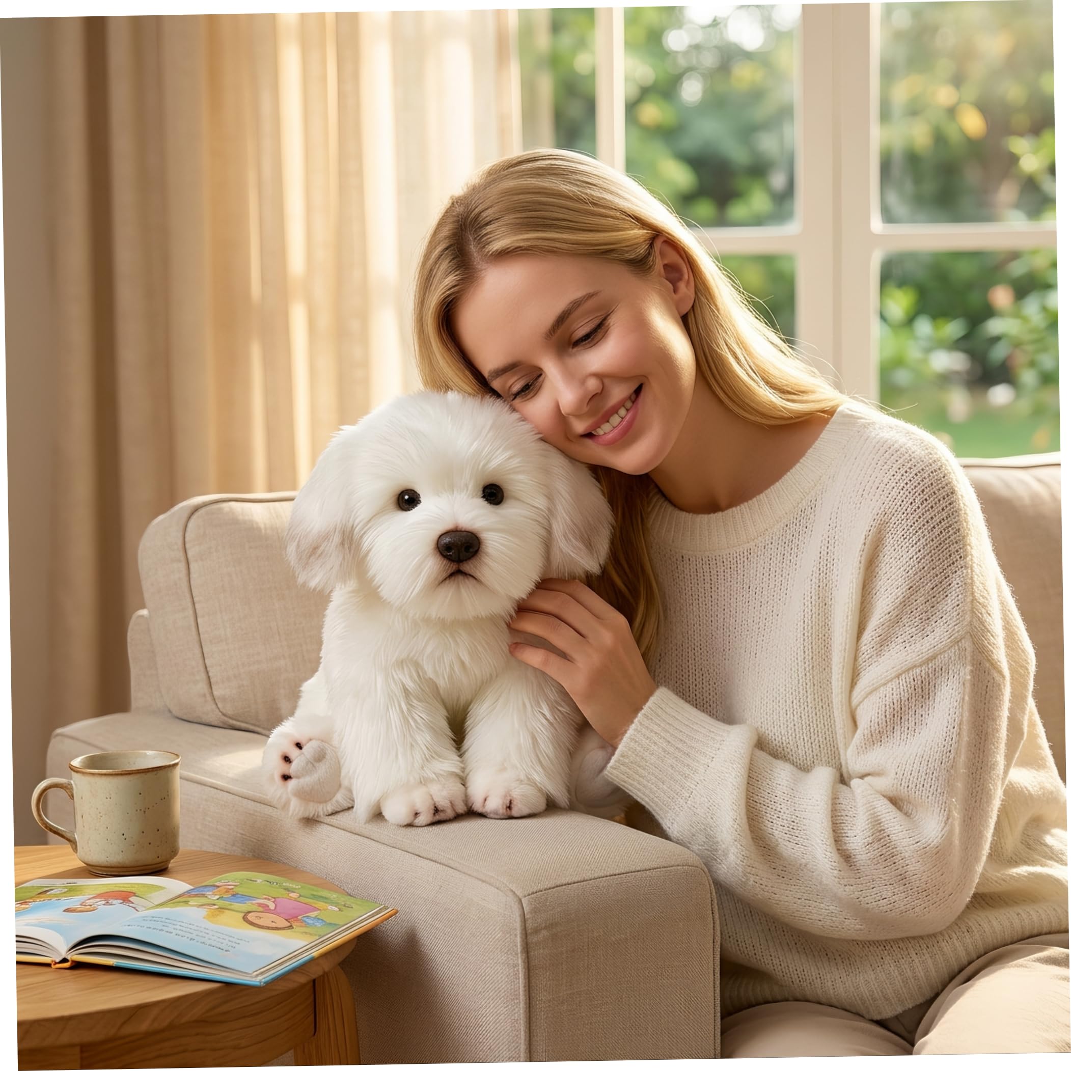 Peluche per cani, cane di peluche realistico, animale di soffice cucciolo bianco