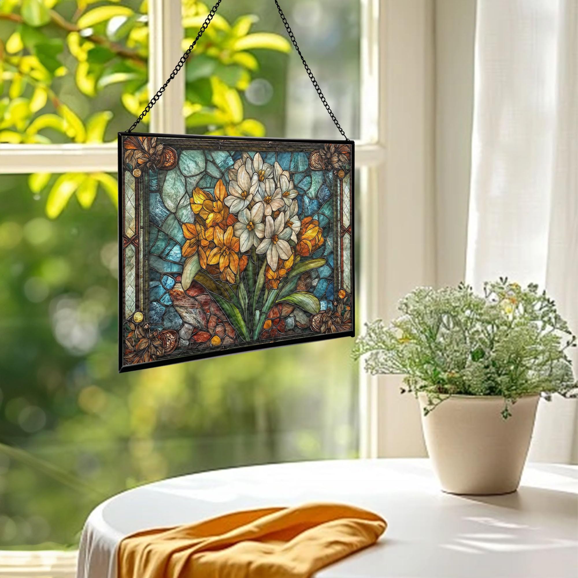 Amazon.com: Wild Hyacinth Flower Floral Stained Glass Window Panel