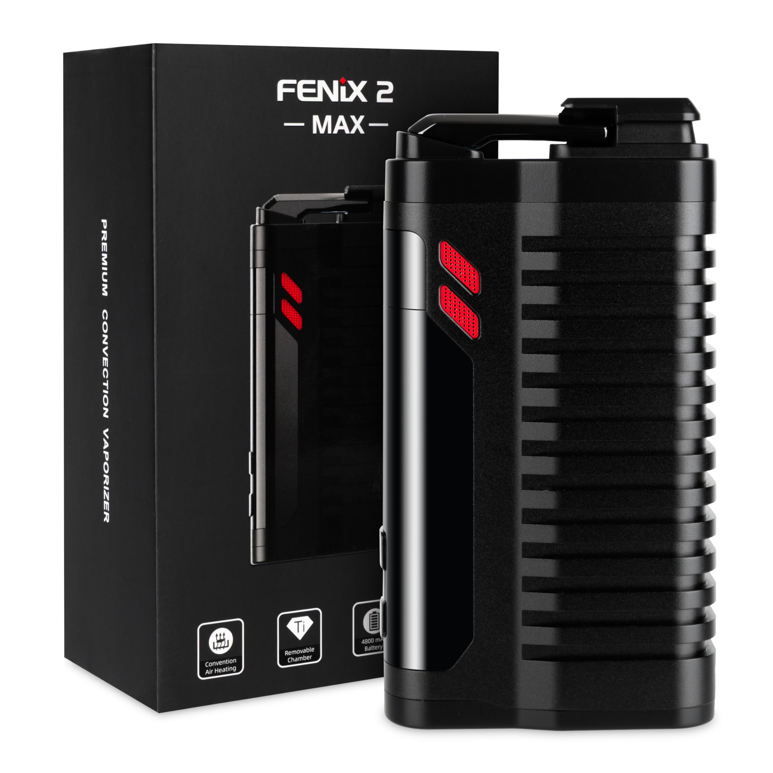 FENiX 2 MAX Vaporizer mit Konvektion für Kräuter & Extrakte *Schwarz* | Titankammer | 4800-mAh-Akku | hohe Dampfqualität | 160 bis 221 °C | OLED-Display | kurze Aufheizzeit | USB-C