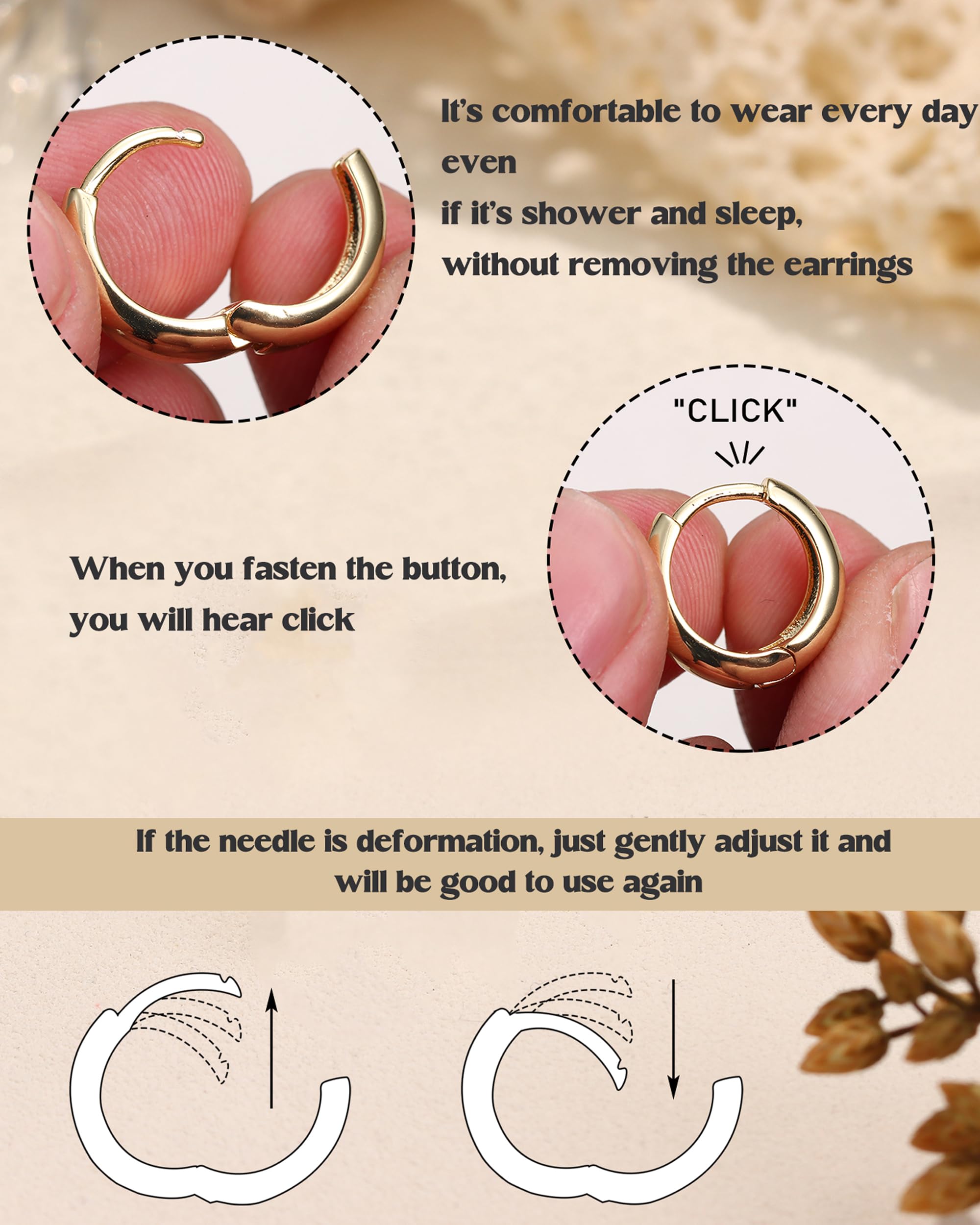 ORAZIO 6 Paia Orecchini Cerchio Donna Argento Oro Placcato 14K Anallergici Orecchini A Cerchio Donna Argento Piercing Orecchio Fori Multipli 7/8/9/10/12/14MM