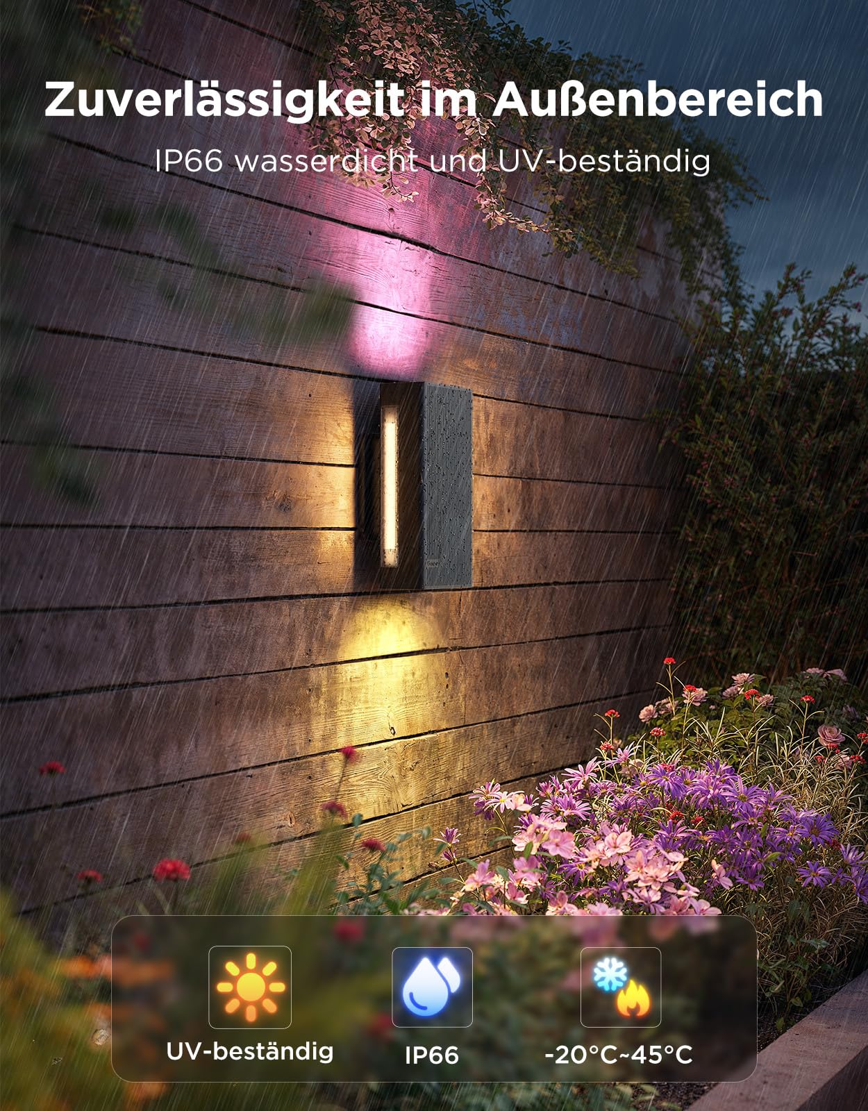 Govee Outdoor UpDown Wandleuchte, 1400lm RGBICWW Wandlamp, IP66, 2 Stück | 2700K–6500K UpDown Außenwandleuchte mit 64 Szenen, DIY-Farben, Funktioniert Matter/Alexa/Google, Veranda, Balkon, Terrasse