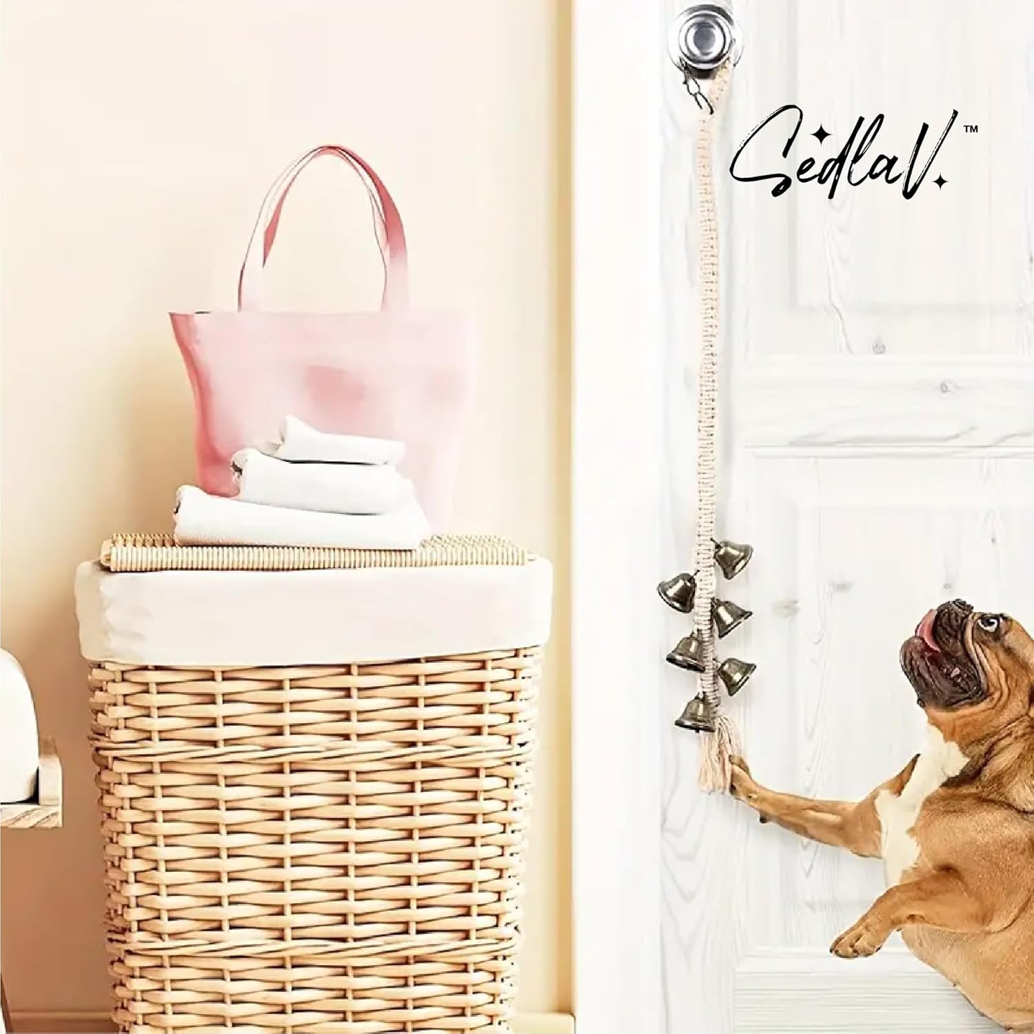 SEDLAV Paws Hanging Door Bells for Potty Training - Durable Nickel-Plated Door Bell for Dogs to Ring to Go Outside - Antique Design House Line for Puppy Training, Indoor Use & Door Opening