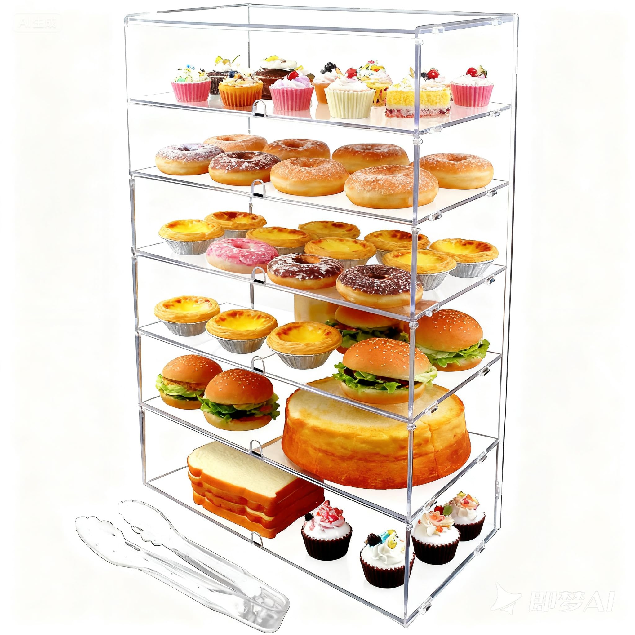Cityjoy 29.3 inches 6 Tiers Commercial Bakery Display Case, Acrylic Pastry Display Case Countertop Cake Box, Clear Display Cabinet for Bread Dessert Food Cookie Baking