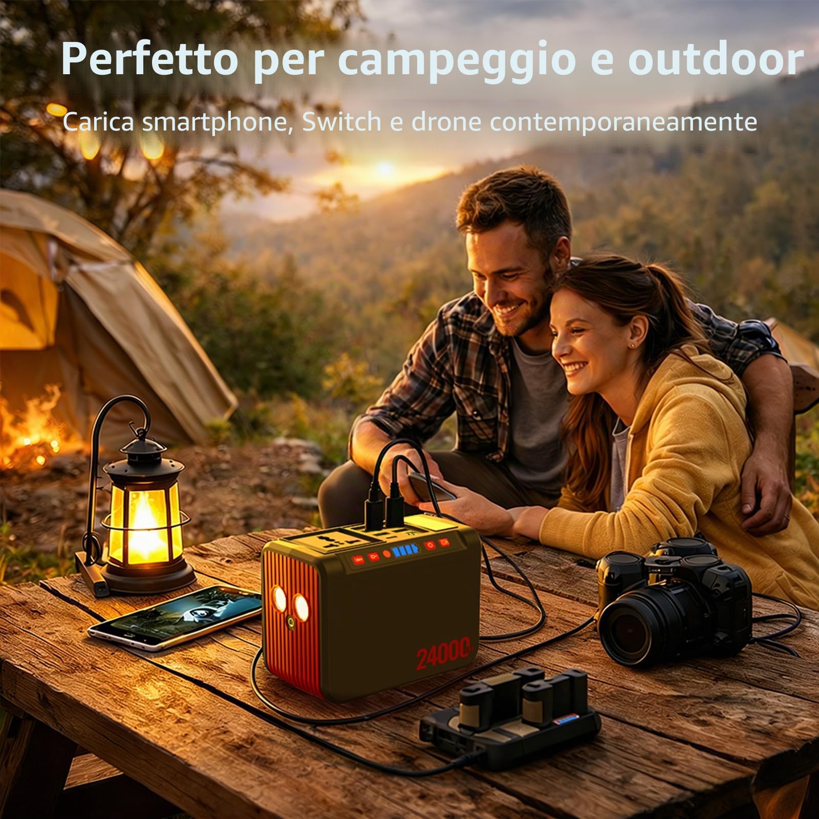 Powerstation portatile 88 Wh, power bank da 80 W con presa CA da 230 V e torcia a LED, piccolo generatore per interruzioni di corrente, campeggio, emergenze, escursionismo, viaggi.