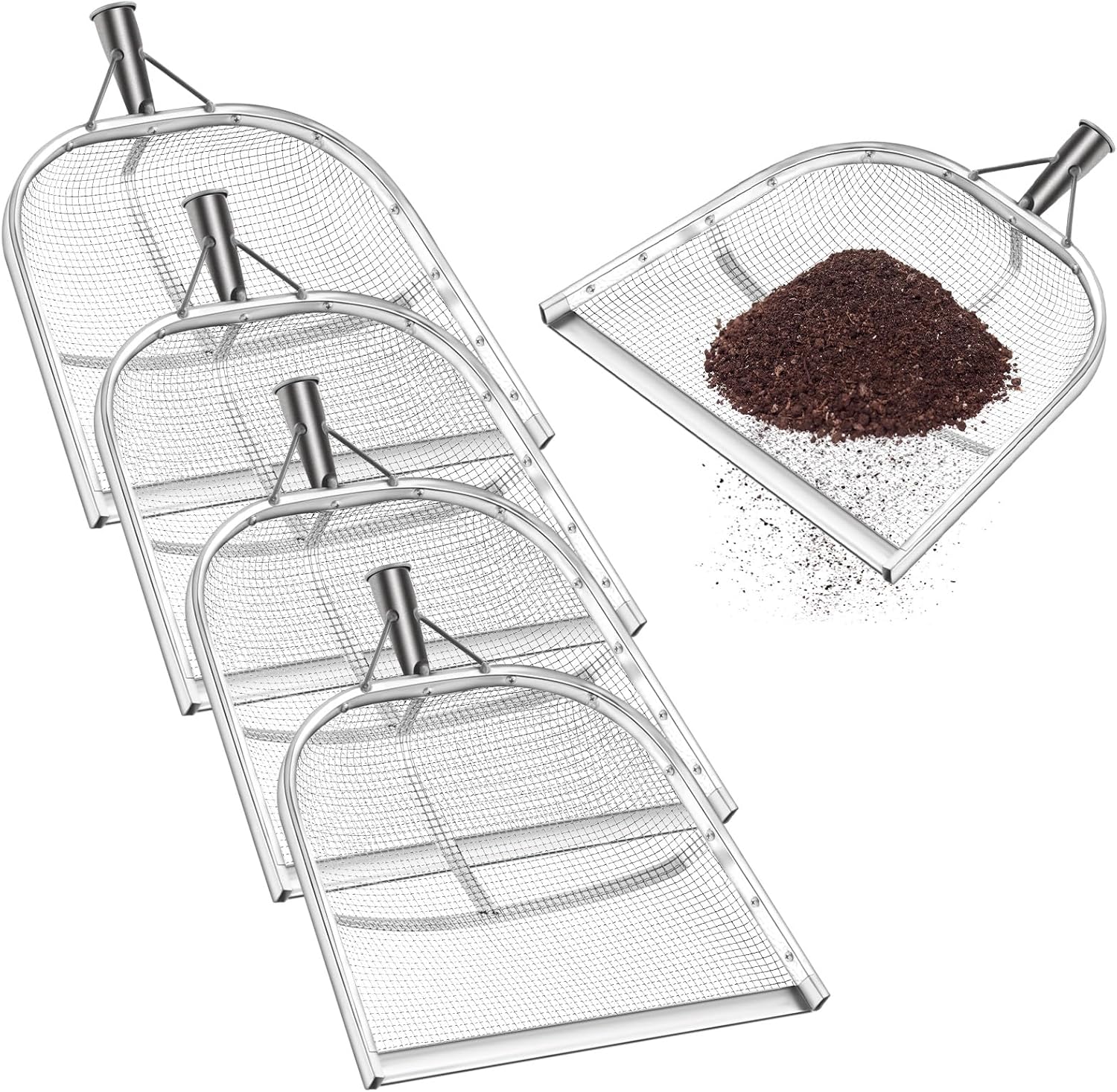 ShinyRelief 4 Pcs Leaking Soil Shovel Mesh Stainless Steel Agricultural Gardening Filter Screen Sieve Thickened Sifting Shovel for Garden Hand Tool(4 6 8 12 mm)