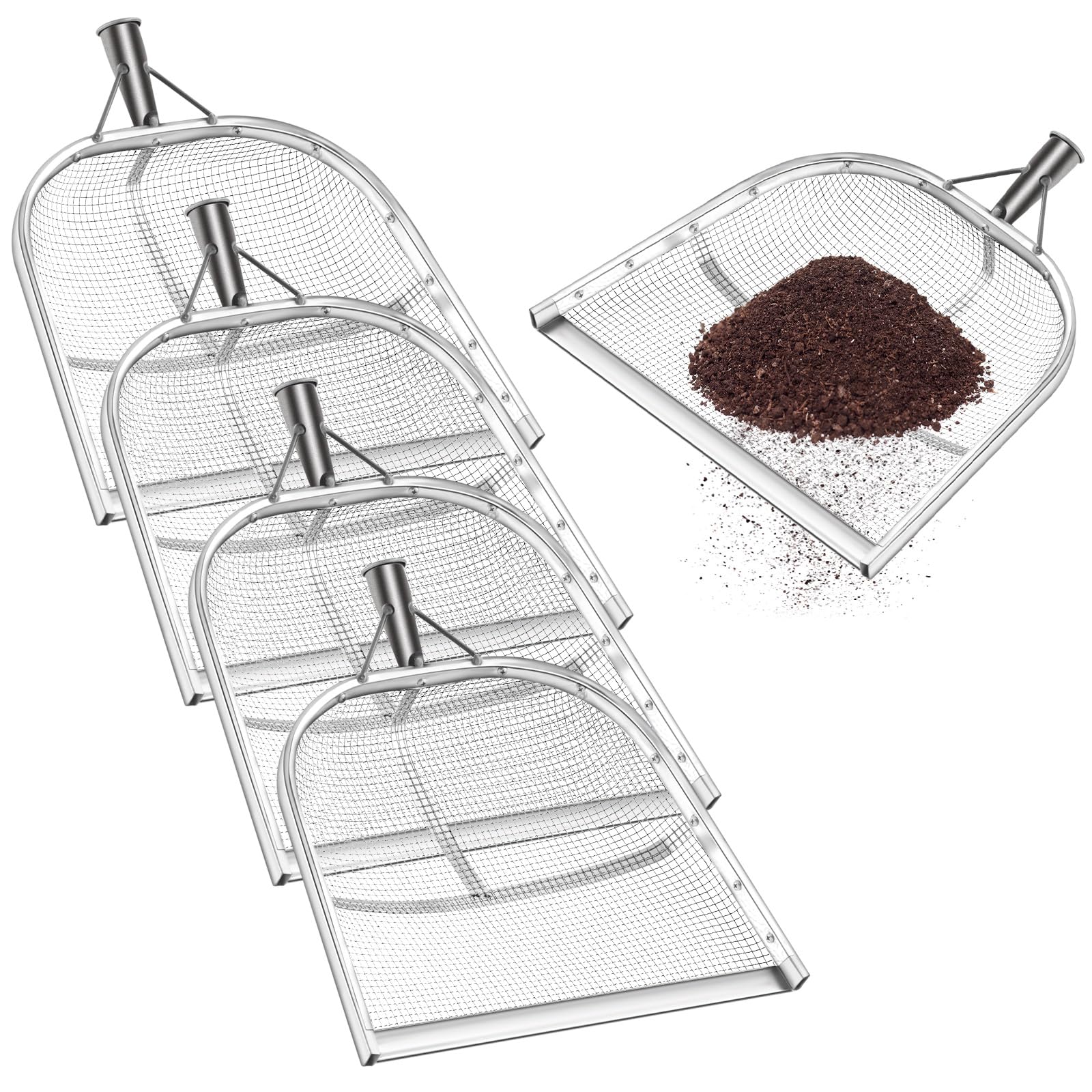 ShinyRelief 4 Pcs Leaking Soil Shovel Mesh Stainless Steel 4 6 8 12mm Agricultural Gardening Filter Screen Sieve Soil Shovel Thickened Sifting Shovel for Peanut Garden Hand Tool