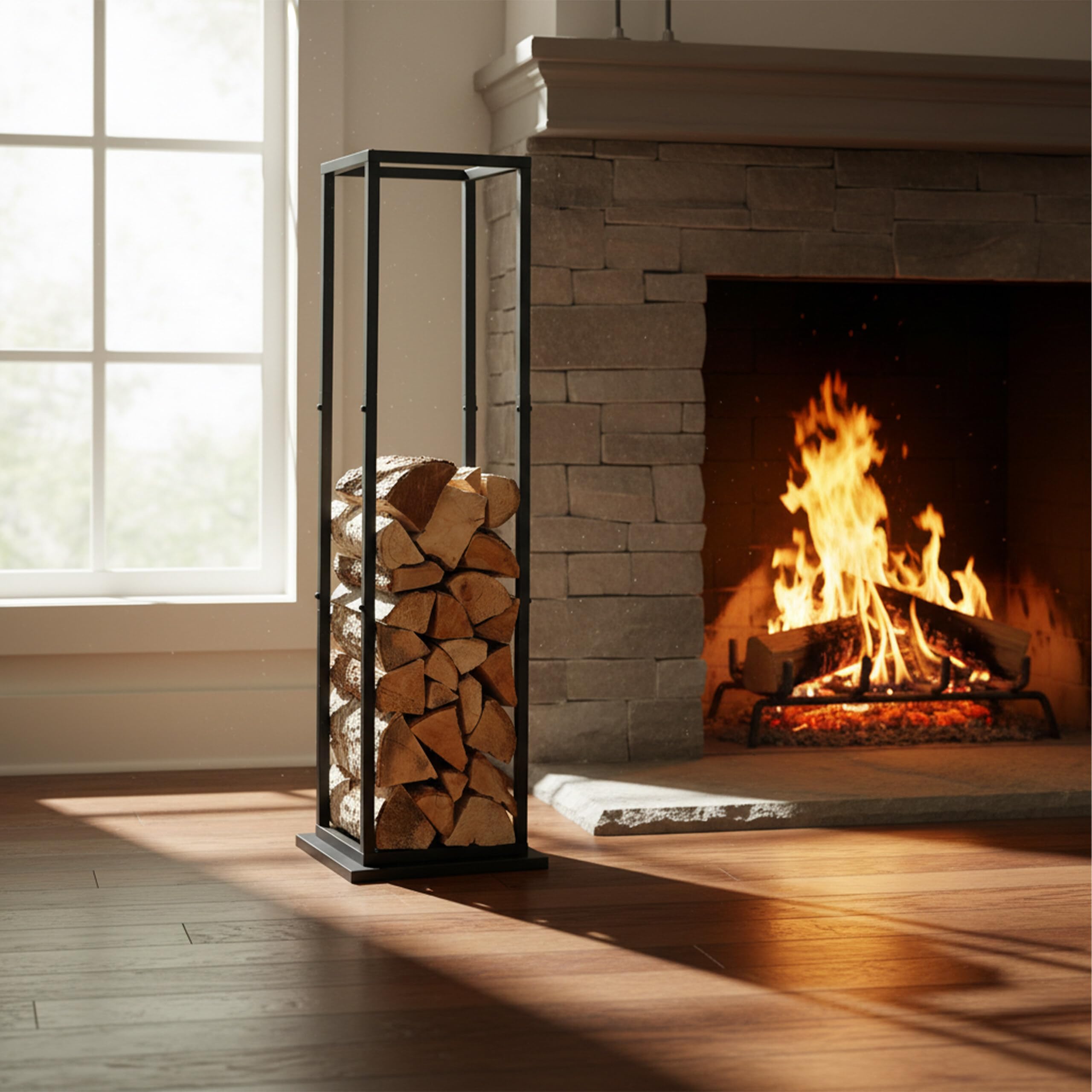Relaxdays Kaminholzregal, Metall, HBT: 121x35x35 cm, Brennholzregal hoch, für Feuerholz, Stapelholz, Brennholz, schwarz