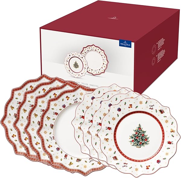 Villeroy & Boch – Toy's Delight Teller Set 8 Teilig, Speiseteller und Frühstücksteller, Geschirr Weihnachten Set, Essteller, Weihnachtsgeschirr, Weihnachtsteller Set 4 Personen Toys, Porzellan