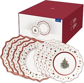 Villeroy & Boch – Toy\'s Delight Set of Plates 8 Pieces, Microwave Safe, Large Dinner Plates Christmas, Breakfast Plates Christmas, Xmas Toys, Premium Porcelain