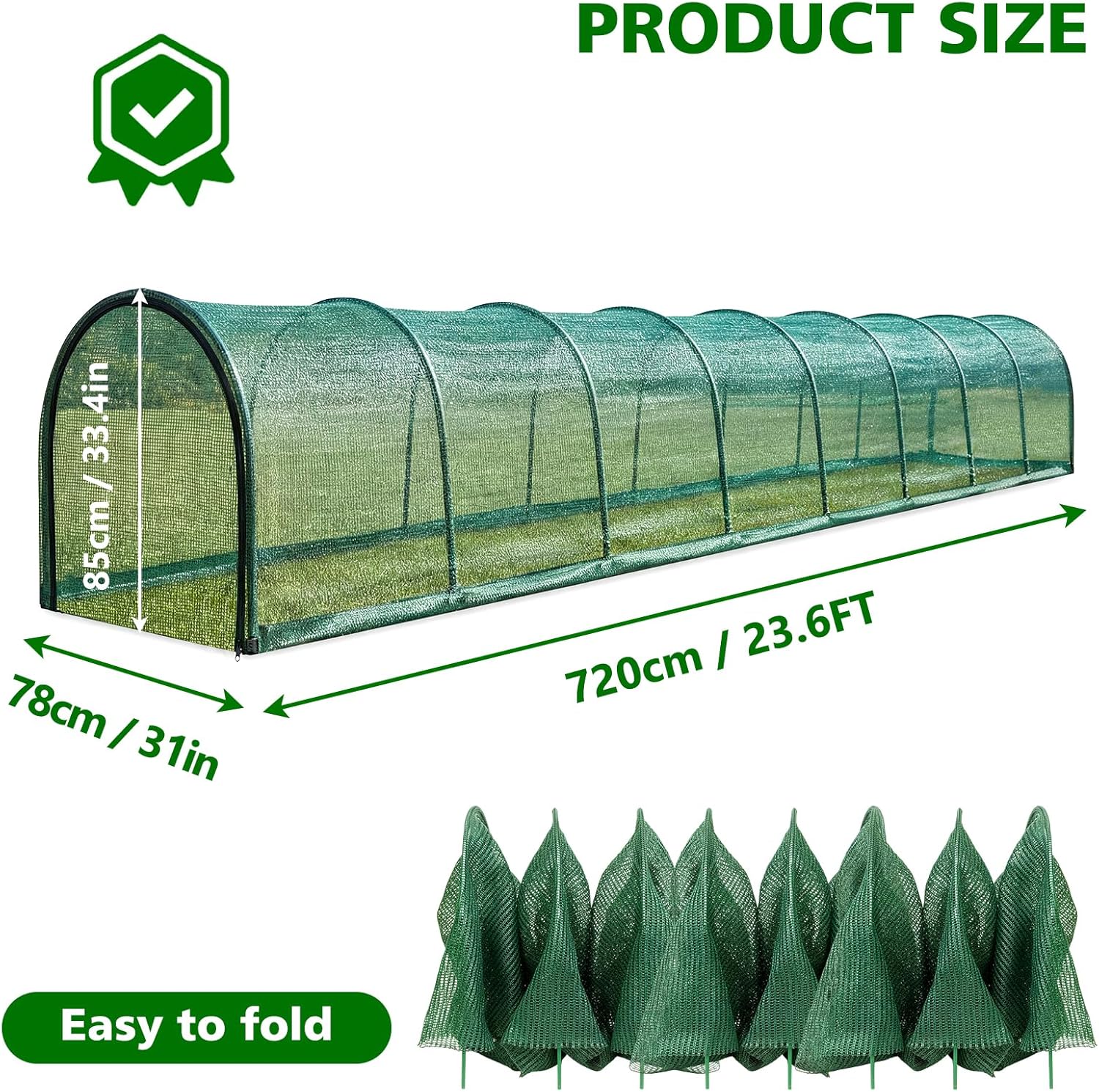 UNIFAMILY Chicken Tunnel for Outside, 23.6FT Flexible Chickens Runs for Yard, Quick Installation Shade Net Protection from Sun Portable Chicken Tunnels, Poultry Coop Run Tunnels Perfect for Backyard