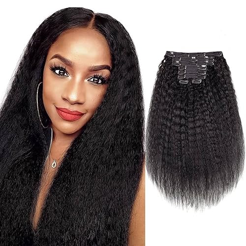 QiaQiaRing Extensiones de cabello humano lacio rizado con clips, 16 pulgadas, 8 unidades, 4.23 ozpaquete, cabello humano real Remy brasileño grado