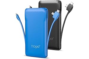 TG90° 2 Pack Slim Portable Charger with Built in Cables, 10000mAh