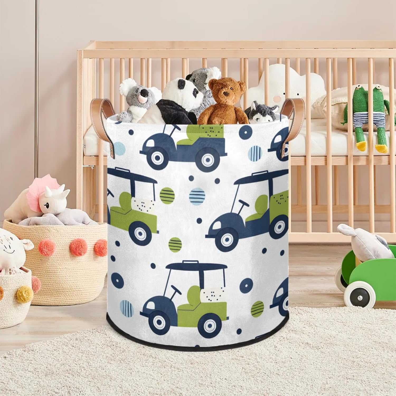 Golf Laundry Baskets,Round Large Hamper Basket,Collapsible Storage Basket Bins for Dirty Clothes Kids Toys Baby Blanket Organizer Nursery Bedroom Bathroom Storage Decor