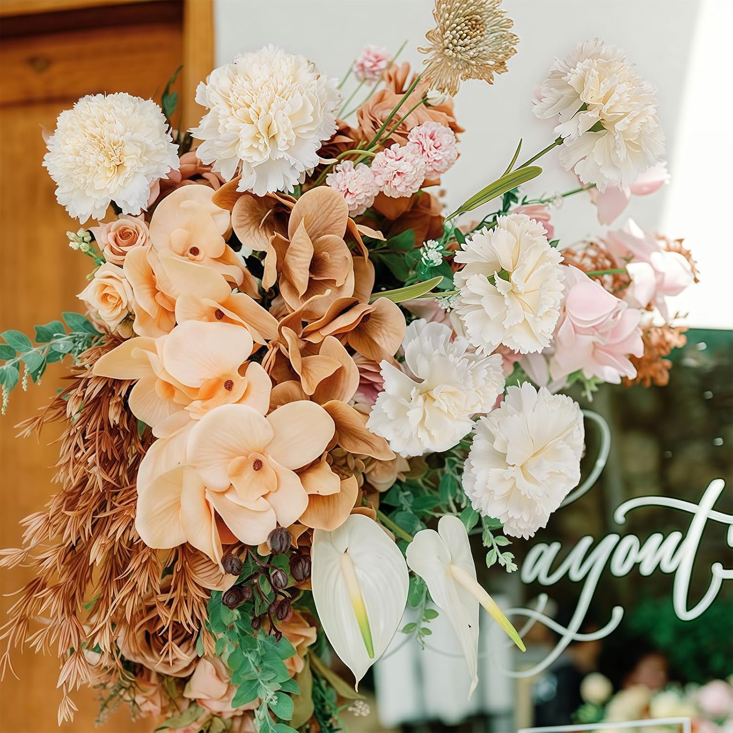 IPOPU Silk Carnations Champagne Artificial Flowers 8pcs 23.62" Long Stem Artificial Carnations Flowers for Tall Vase Large Fake Carnations for Wedding Bouquets Home Table Decor (Champagne) - Image 4