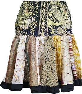 Womens Mini Flirty Skirts Green Silk Skater Swing Vintage Short Skirts OneSize