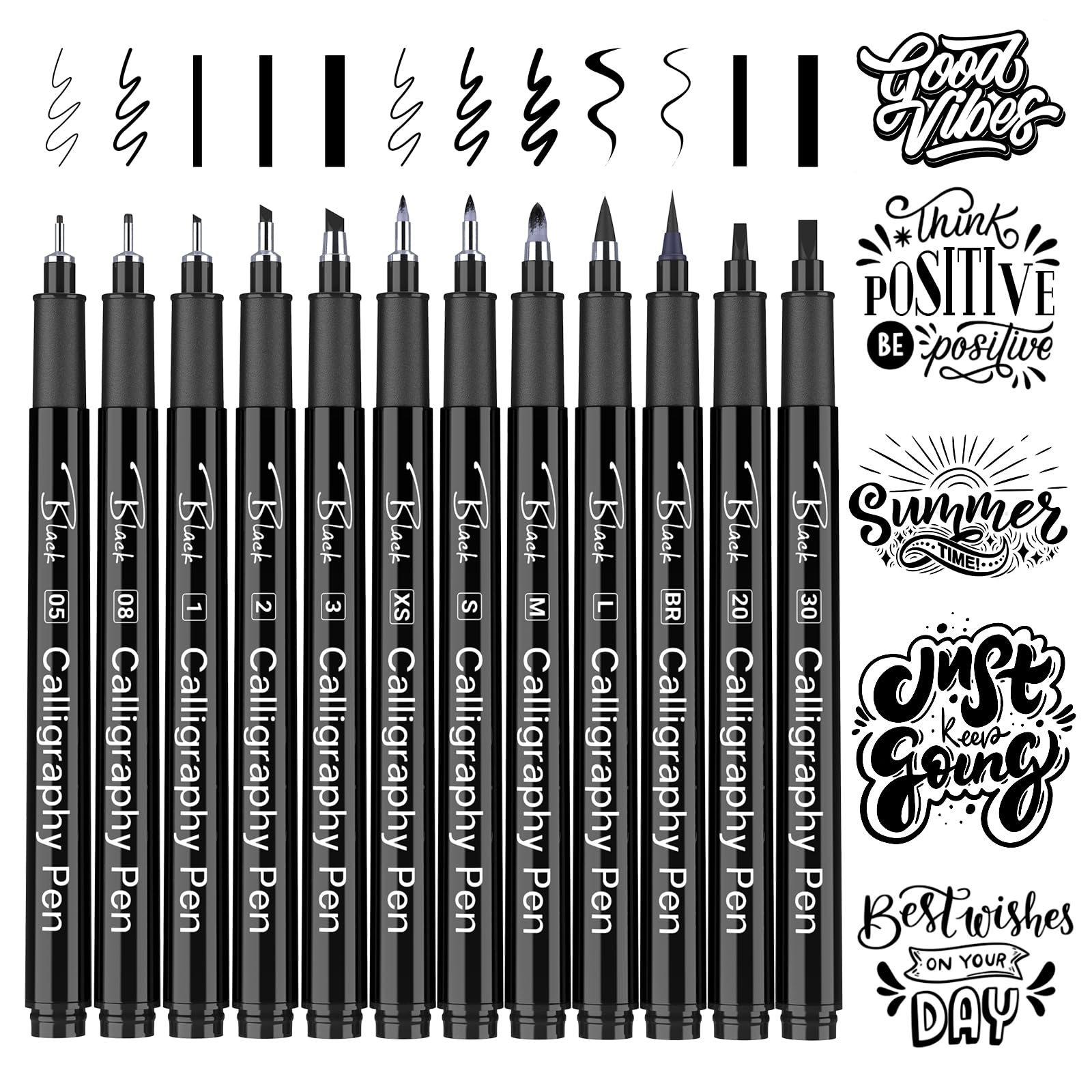 APOGO Calligraphy Pens, Black Calligraphy Set for Beginners 12 Pack Fineliners Technical Drawing Pens