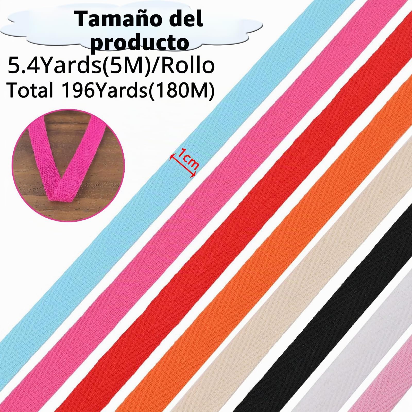 Cinta de Algodón de 36 Colores Mezclados con Patrón de Espiga, 10 mm, 196 Yardas, Cinta de Costura Barata para Costura, Tejer, Manualidades y Regalos