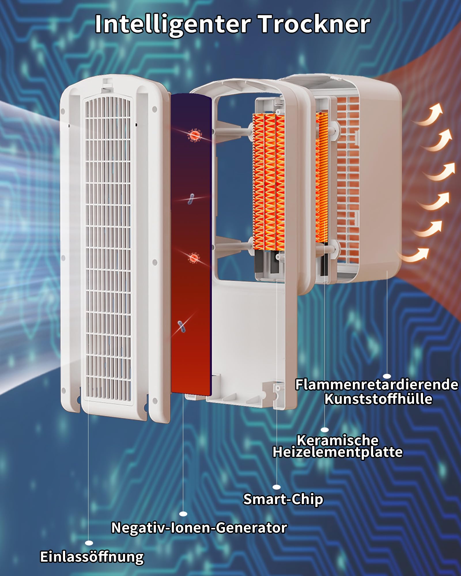Tragbarer Wäschetrockner, 1600W Elektrisch Wäschetrockner Tragbarer, 170cm Klappbare Wäscheständer Platzsparend, Digitaler Automatik-Timer Tragbarer Wäschetrockners für Wohnung und Haus