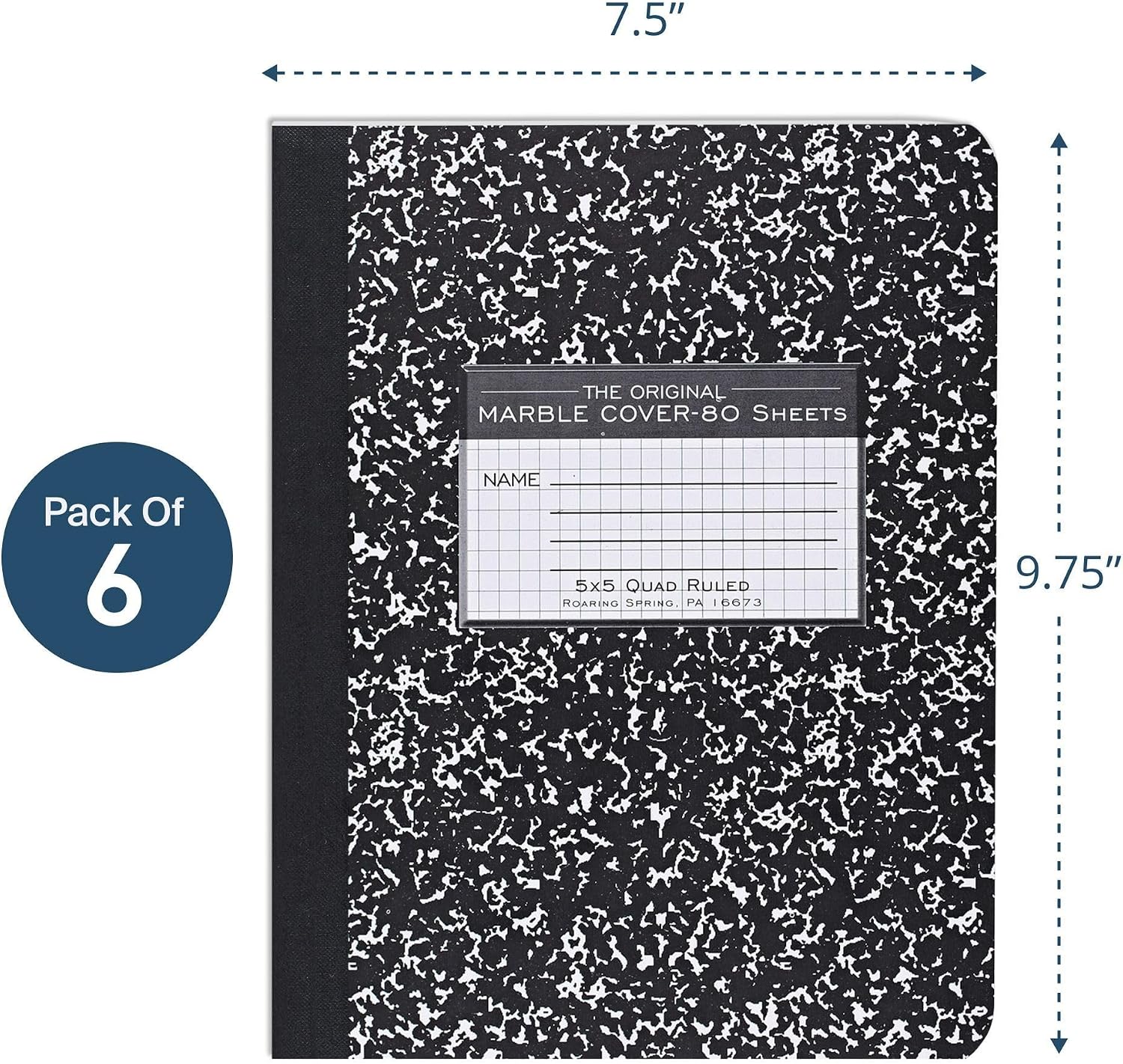 ROARING SPRING Hard Cover Composition Book, Graph Rule, 160 Pages, 6 Pack image 3
