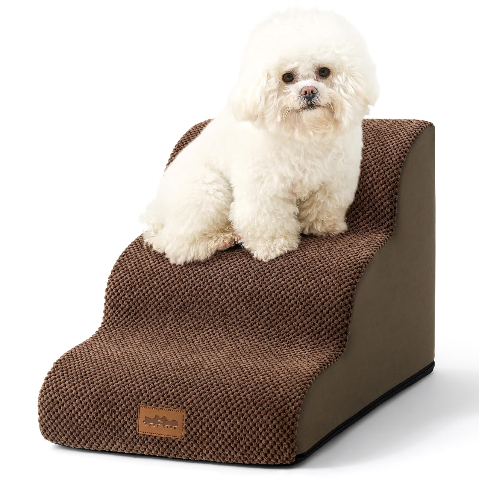 COZY KISS Wide Dog Stairs for Small Dog 15.7" H, 3 Step Pet Ramp for Couch