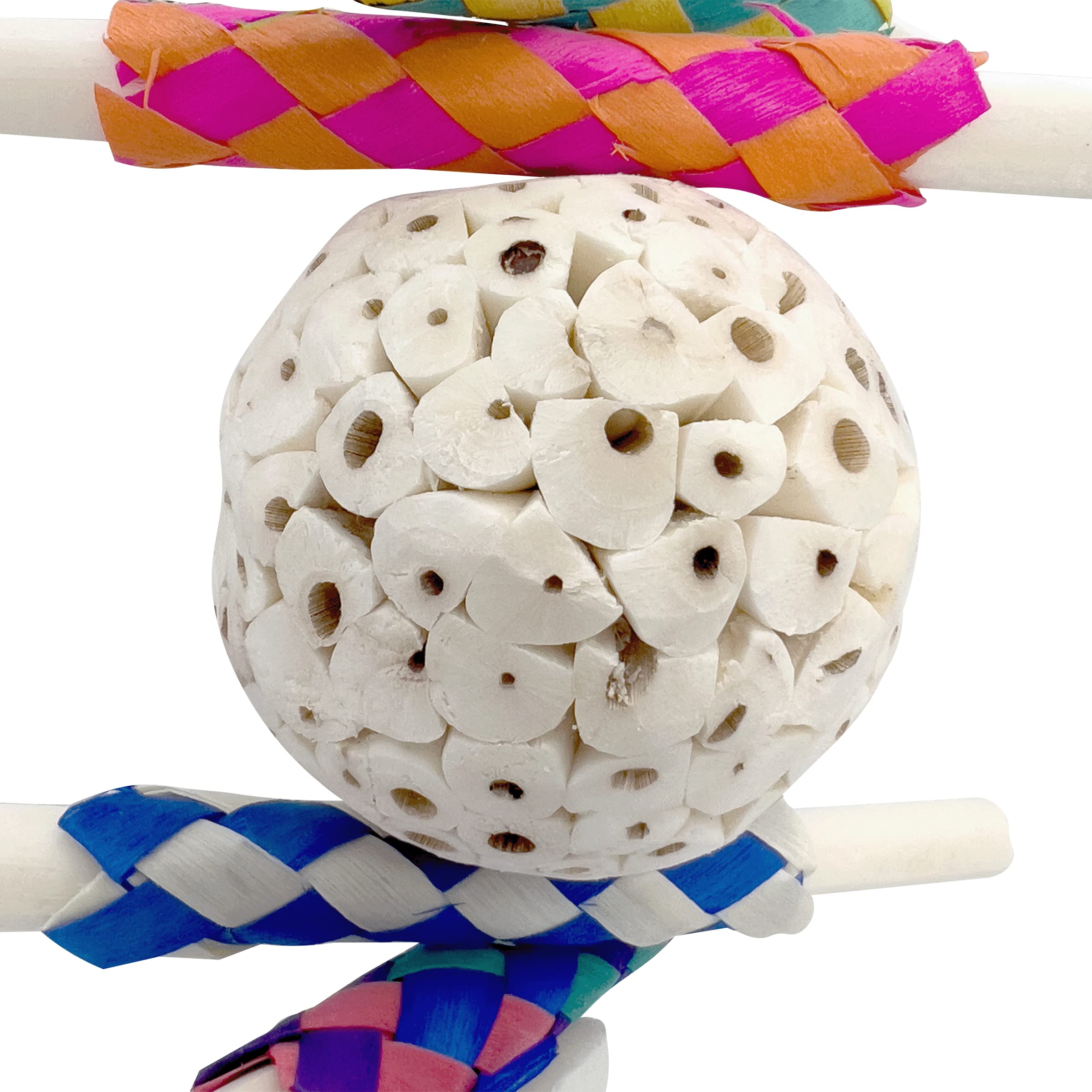 1115 Sola Stickler - Handcrafted Chewable Hanging Bird Toy, Natural Sola Wood Logs, Colorful Bamboo Finger Traps, Handmade Sola Wood Ball, Foraging Fun for Small Size Birds - image 6