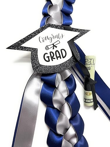 Miniatura 3 de Graduation Leis with Money Holder (Navy Blue, Silver)
